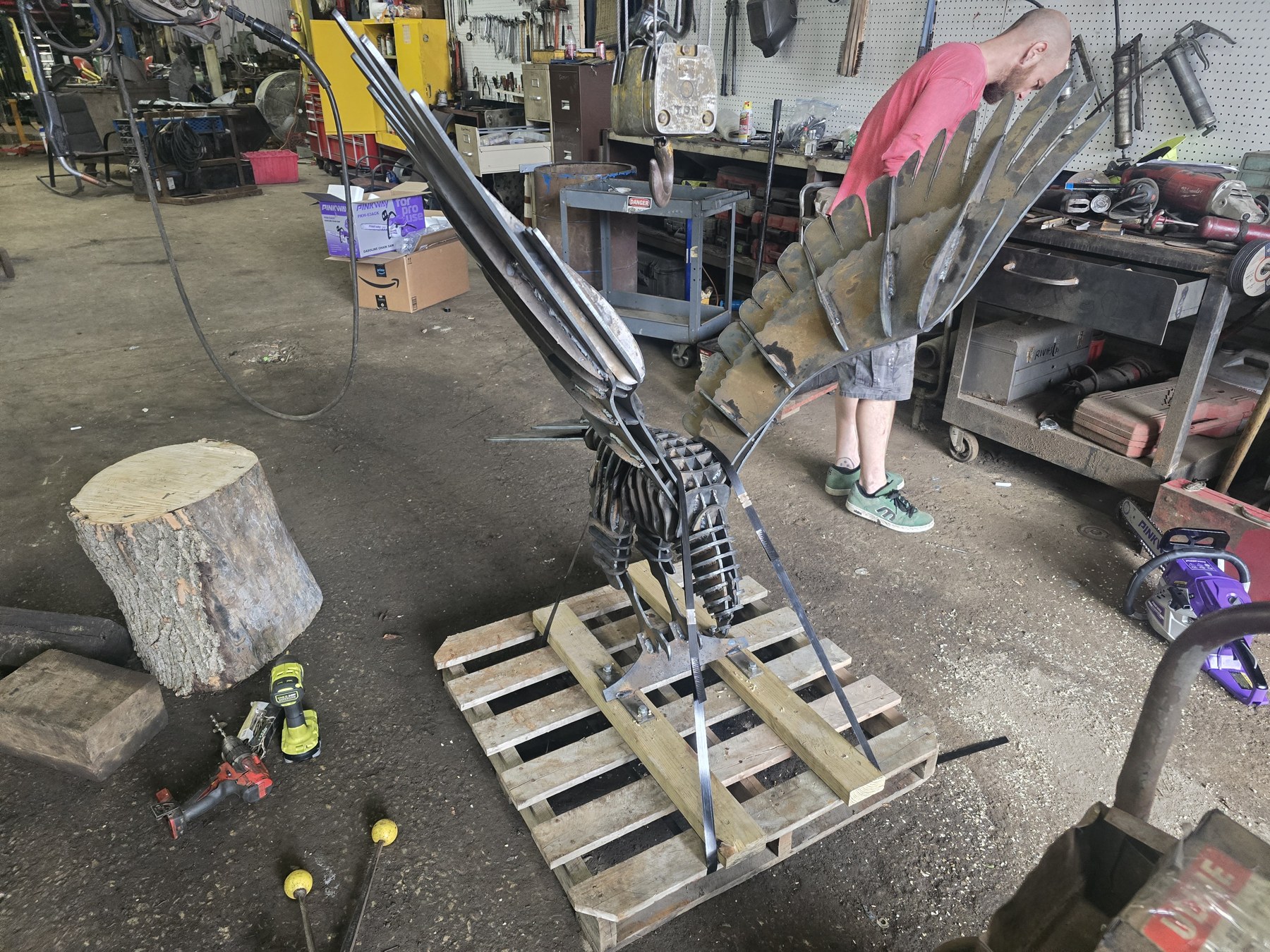 Eagle on its workshop pallet
