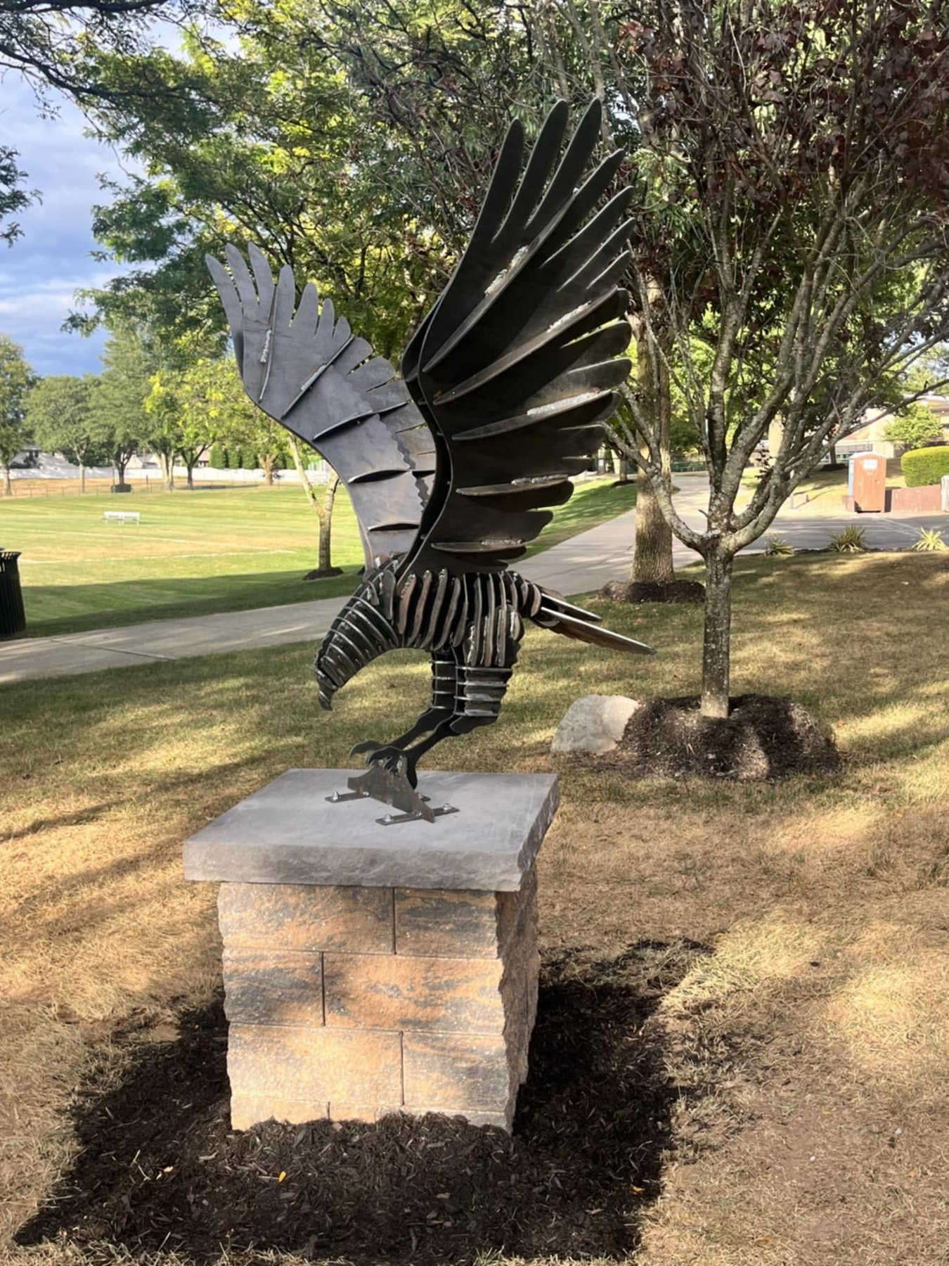 Eagle on its outdoor pedestal